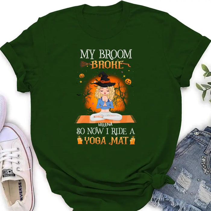 Custom Personalized Witch Yoga Girl Shirt/Hoodie - Gift Idea For Witch Lover/ Halloween - My Broom Broke So Now I Ride A Yoga Mat