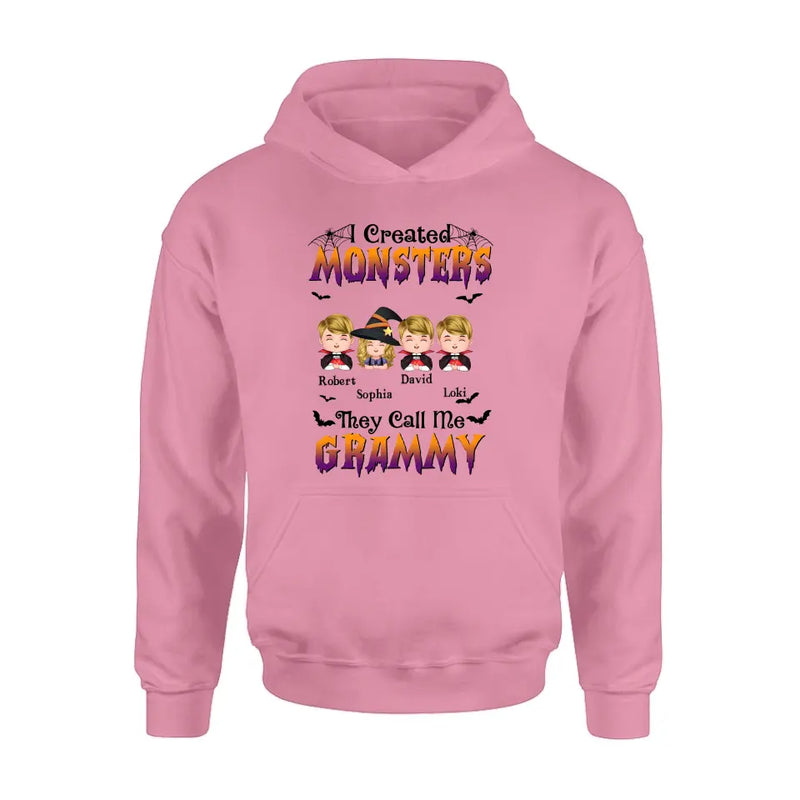 Personalized Grandma Shirt/Hoodie - Halloween Gift Idea for Witch Lovers - Up to 4 Kids - I Created Monsters They Call Me Grammy