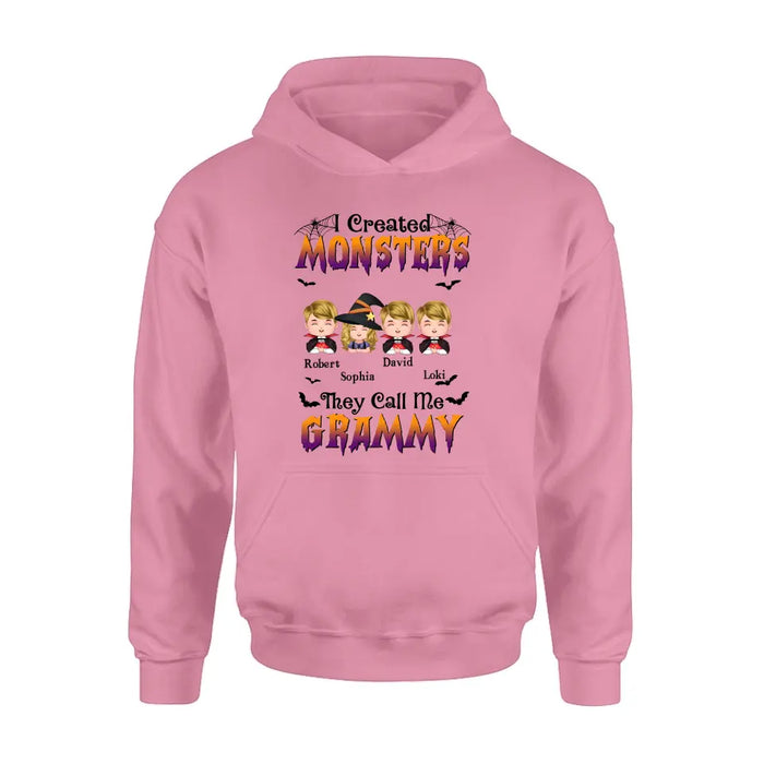 Personalized Grandma Shirt/Hoodie - Halloween Gift Idea for Witch Lovers - Upto 4 Kids - I Created Monsters They Call Me Grammy