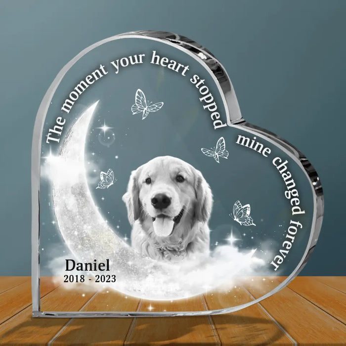 Personalized Memorial Pet Custom Photo Crystal Heart - Memorial Gift Idea For Pet Owners - The Moment Your Heart Stopped Mine Changed Forever