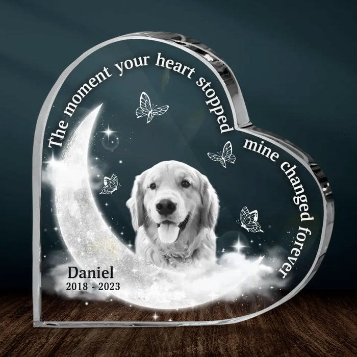 Personalized Memorial Pet Custom Photo Crystal Heart - Memorial Gift Idea For Pet Owners - The Moment Your Heart Stopped Mine Changed Forever