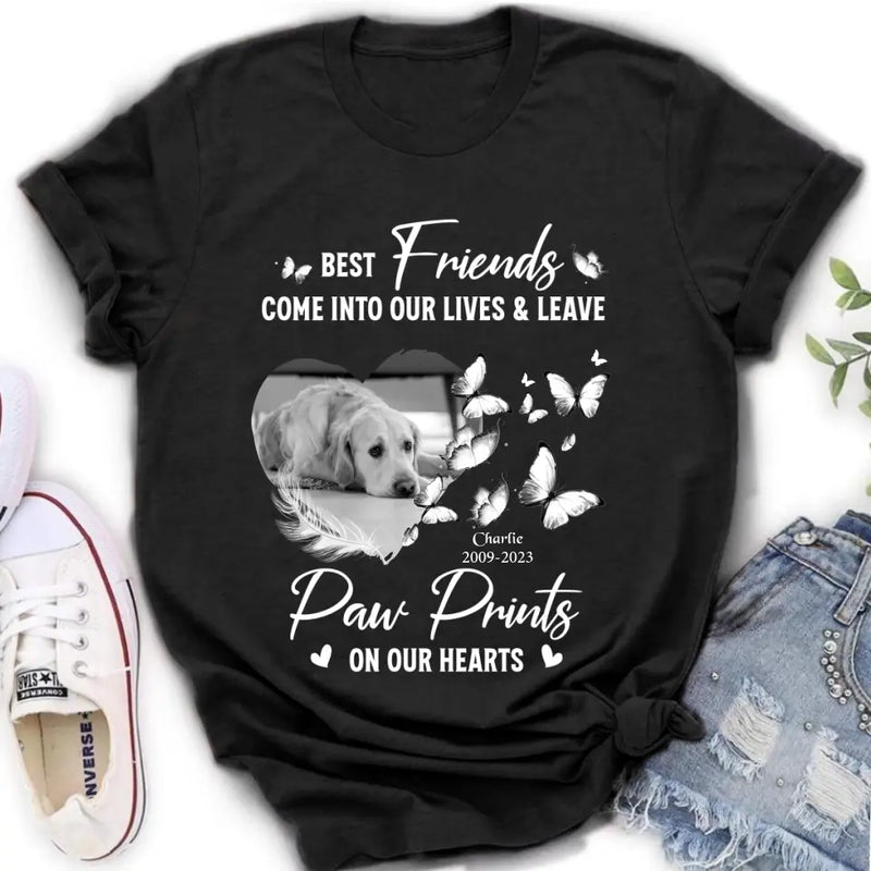 Personalized Memorial Photo Shirt/Hoodie - Memorial Gift Idea for Dog Lover - Best Friends Come Into Our Lives & Leave Paw Prints On Our Hearts