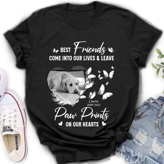 Custom Personalized Memorial Photo Shirt/Hoodie - Memorial Gift Idea for Dog Lover - Best Friends Come Into Our Lives & Leave Paw Prints On Our Hearts