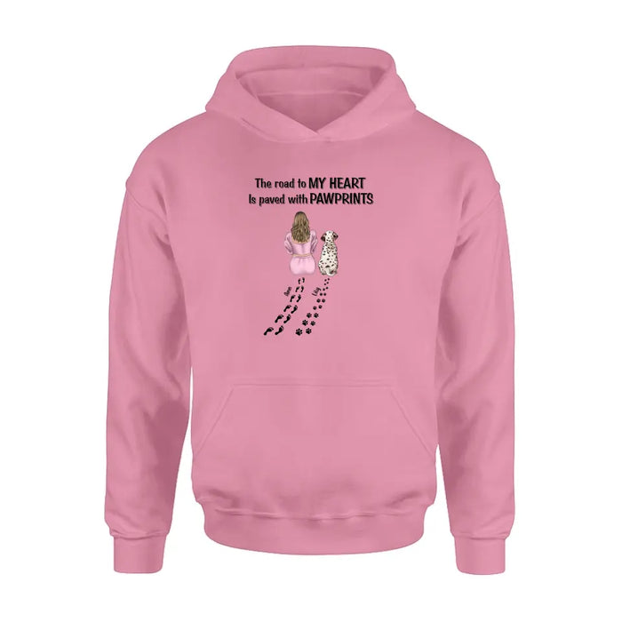Personalized Pet Mom Shirt/Hoodie - Gift Idea For Dog/Cat Lover - Up to 3 Pets - The Road To My Heart Is Paved With Pawprints