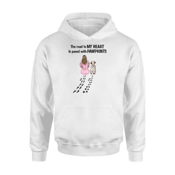 Personalized Pet Mom Shirt/Hoodie - Gift Idea For Dog/Cat Lover - Up to 3 Pets - The Road To My Heart Is Paved With Pawprints