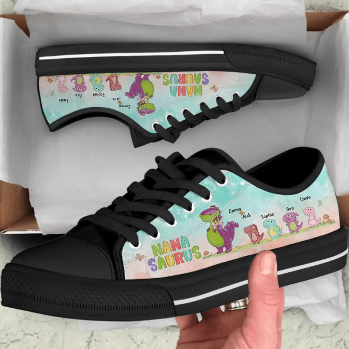 Custom Personalized Dinosaur Kid Low Top Sneakers - Gift Idea For Kids - Nanasaurus