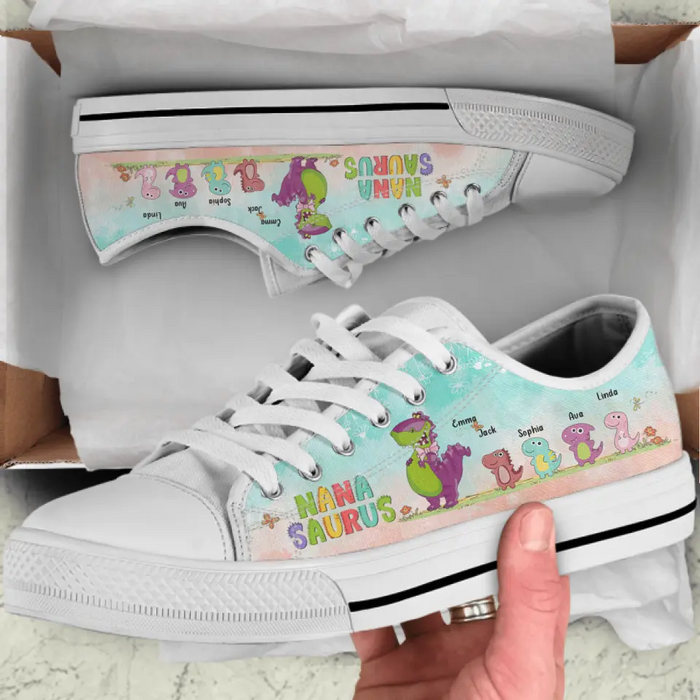 Custom Personalized Dinosaur Kid Low Top Sneakers - Gift Idea For Kids - Nanasaurus