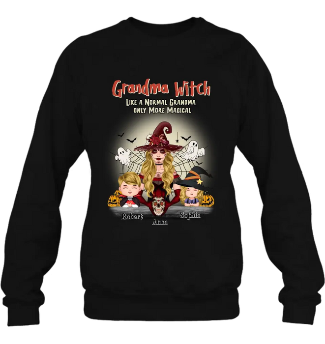 Custom Personalized Grandma Witch Shirt/Hoodie - Gift Idea For Halloween - Up to 2 Kids -Grandma Witch Like A Normal Grandma Only More Magical