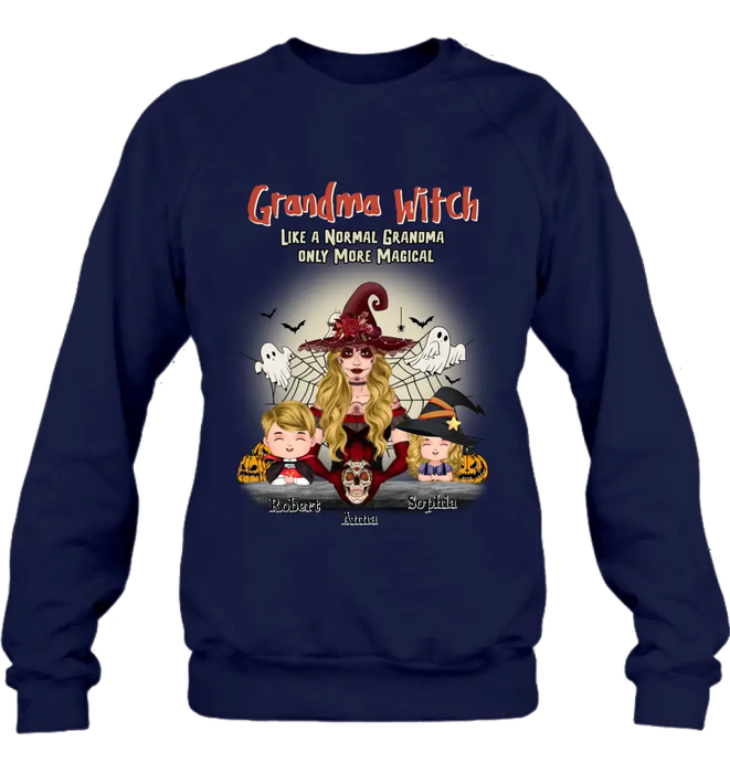 Custom Personalized Grandma Witch Shirt/Hoodie - Gift Idea For Halloween - Up to 2 Kids -Grandma Witch Like A Normal Grandma Only More Magical