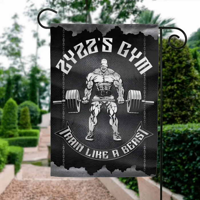 Custom Personalized Muscle Man Flag Sign - Gift Idea For Gym Fitness Lovers - Train Like A Beast
