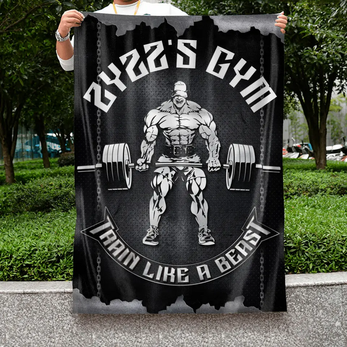 Custom Personalized Muscle Man Flag Sign - Gift Idea For Gym Fitness Lovers - Train Like A Beast