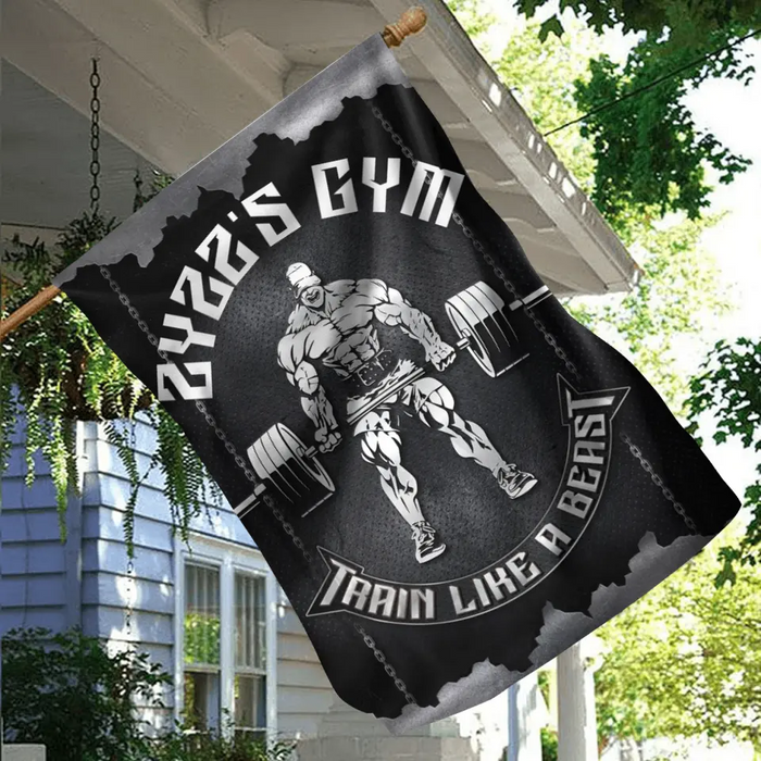 Custom Personalized Muscle Man Flag Sign - Gift Idea For Gym Fitness Lovers - Train Like A Beast