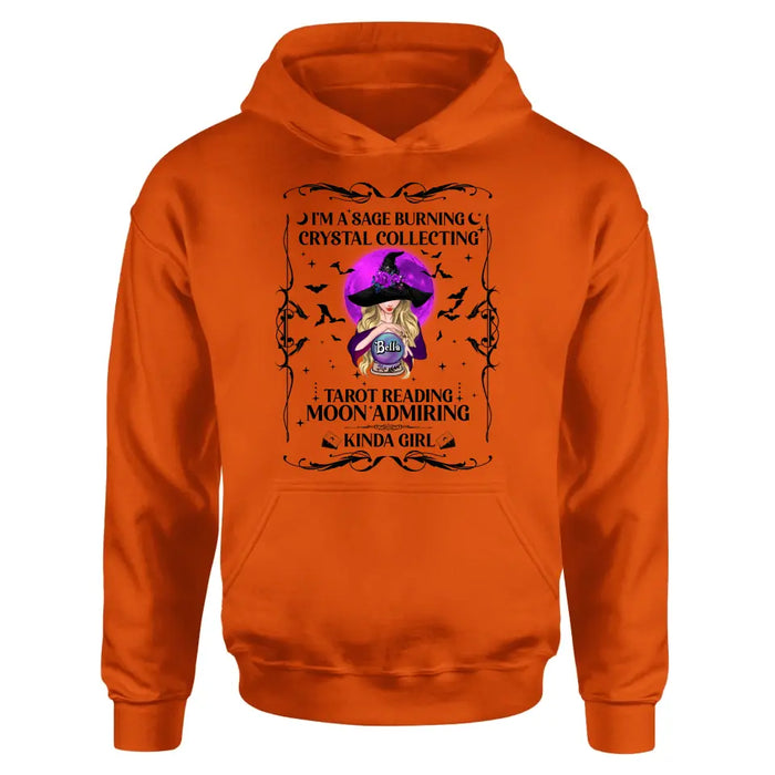 Custom Personalized Witch Shirt/Hoodie - Halloween Gift Idea for Witch Lovers - I'm A Sage Burning Crystal Collecting Tarot Reading Moon Admiring Kinda Girl