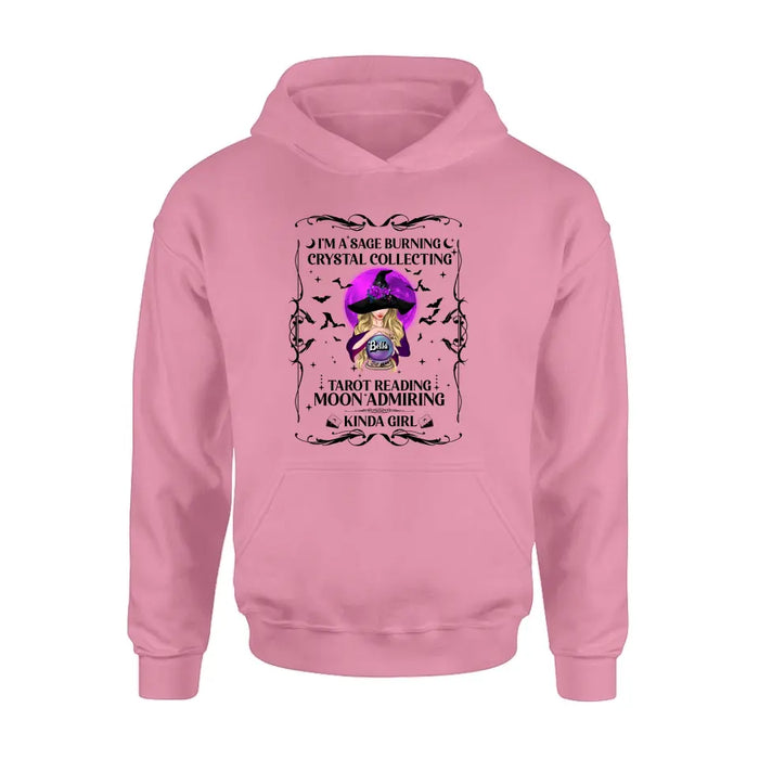 Custom Personalized Witch Shirt/Hoodie - Halloween Gift Idea for Witch Lovers - I'm A Sage Burning Crystal Collecting Tarot Reading Moon Admiring Kinda Girl