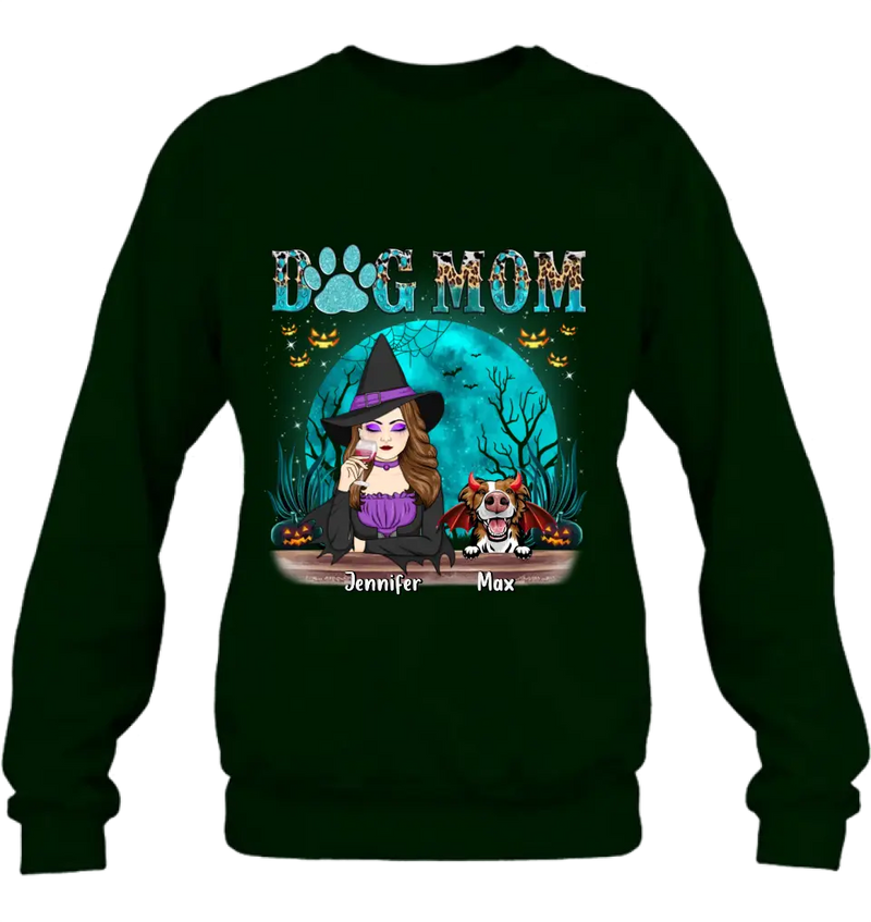 Personalized Witch Dog Mom T-shirt/Sweatshirt/Long Sleeve/Hoodie - Up to 4 Dogs - Halloween Gift For Dog Lover