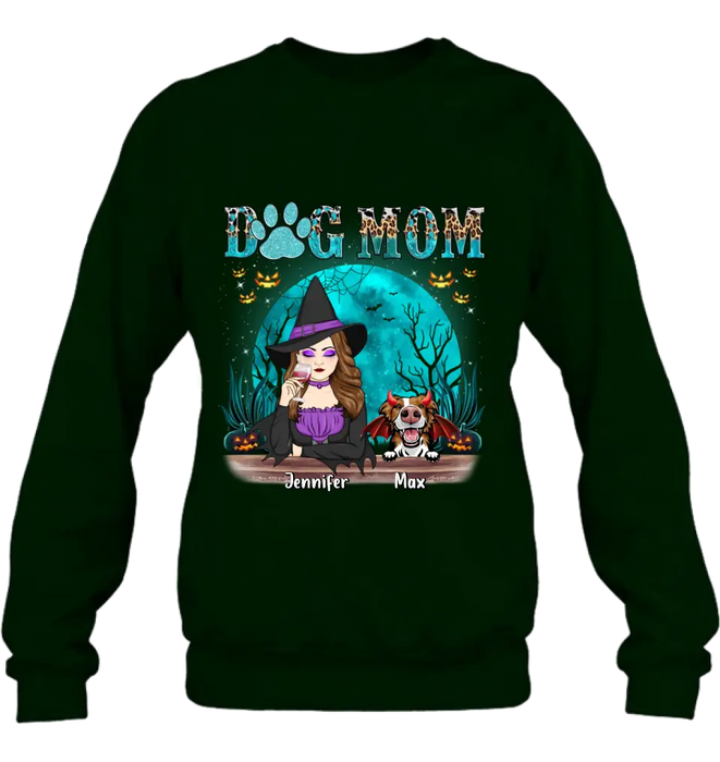 Custom Personalized Witch Dog Mom T-shirt/ Sweatshirt/ Long Sleeve/ Hoodie - Upto 4 Dogs - Halloween Gift For Dog Lover