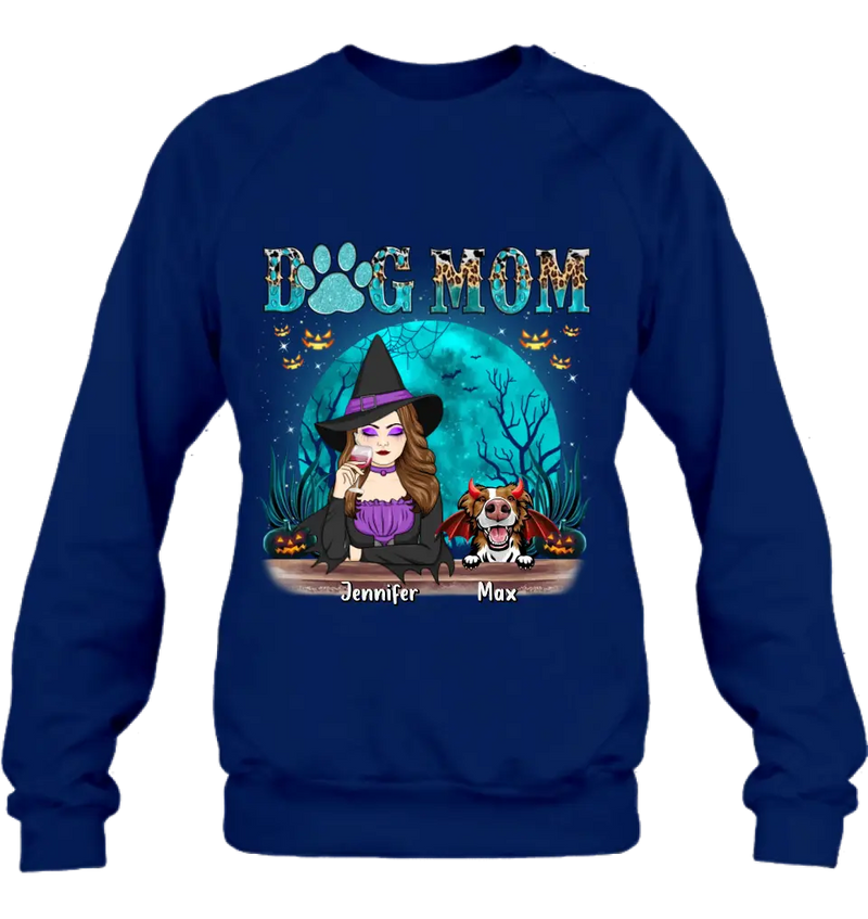 Personalized Witch Dog Mom T-shirt/Sweatshirt/Long Sleeve/Hoodie - Up to 4 Dogs - Halloween Gift For Dog Lover