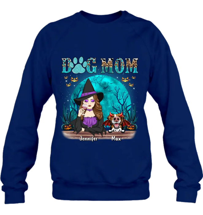 Custom Personalized Witch Dog Mom T-shirt/ Sweatshirt/ Long Sleeve/ Hoodie - Upto 4 Dogs - Halloween Gift For Dog Lover