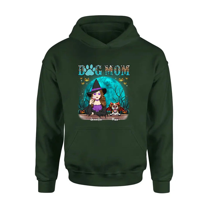 Custom Personalized Witch Dog Mom T-shirt/ Sweatshirt/ Long Sleeve/ Hoodie - Upto 4 Dogs - Halloween Gift For Dog Lover