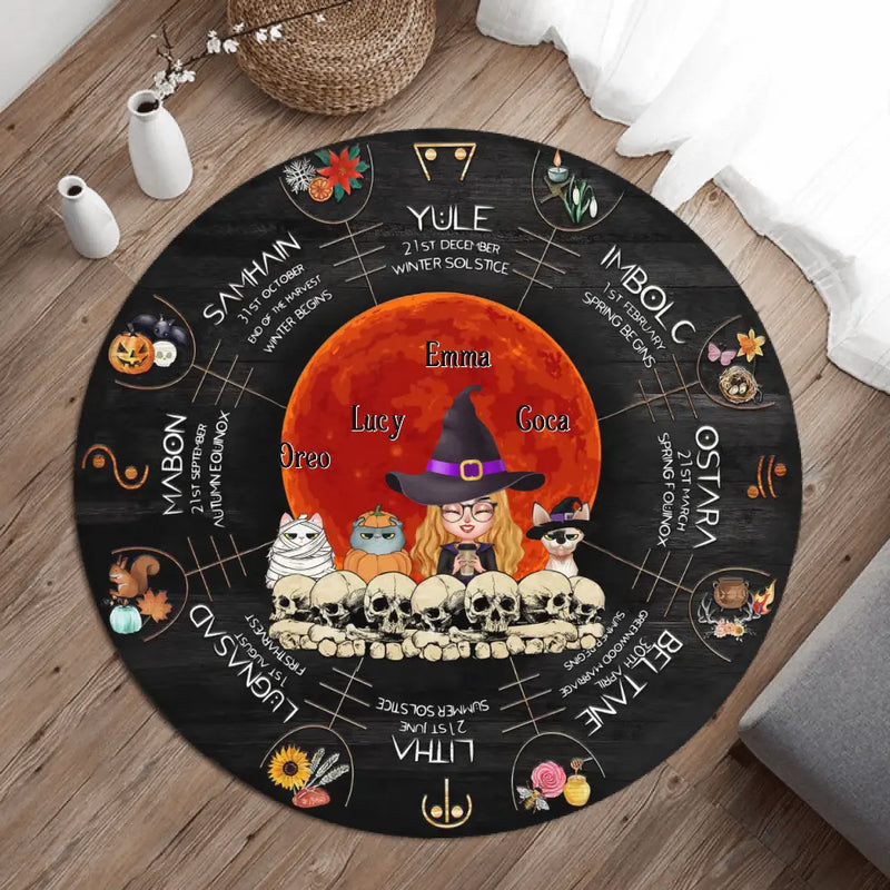 Personalized Witch Mom Round Rug - Best Gift Idea For Halloween/Mom/Pet Lovers - Up to 3 Pets - Winter Solstice