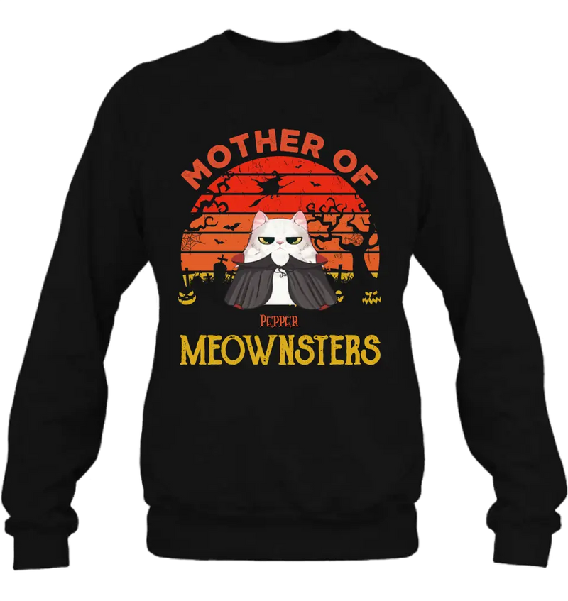 Personalized Halloween Cat T-shirt/Sweatshirt/Long Sleeve/Hoodie - Up to 4 Cats - Halloween Gift For Cat Lover - Mother Of Meownsters
