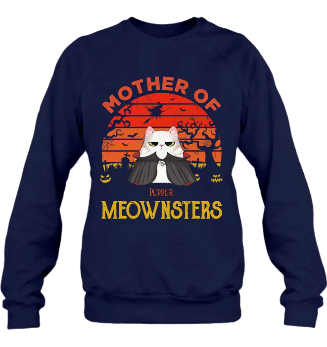 Custom Personalized Halloween Cat T-shirt/ Sweatshirt/ Long Sleeve/ Hoodie - Upto 4 Cats - Halloween Gift For Cat Lover - Mother Of Meownsters