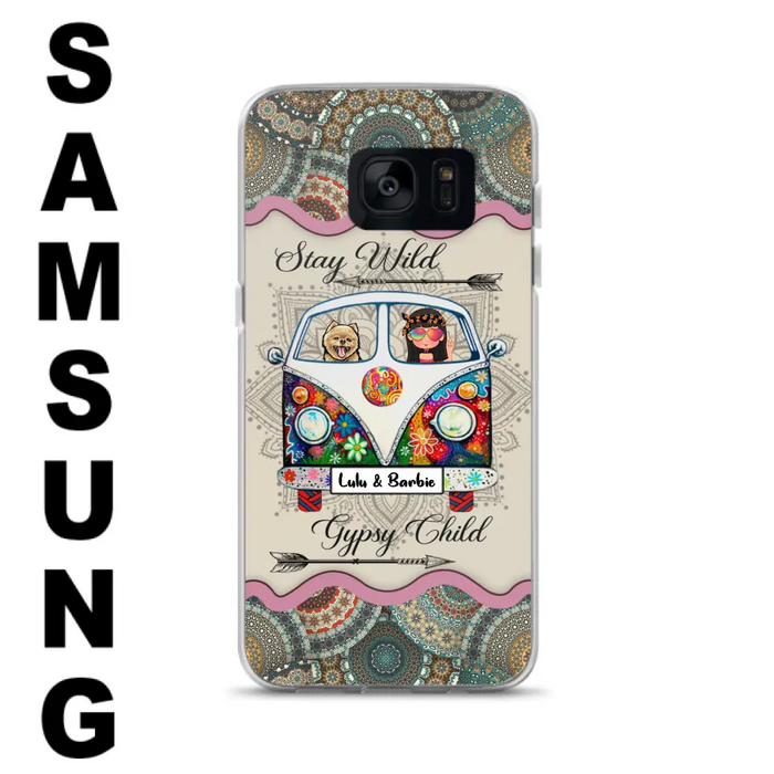 Personalized Hippie Phone Case - Girl with up to 3 Pets - Stay wild gypsy child