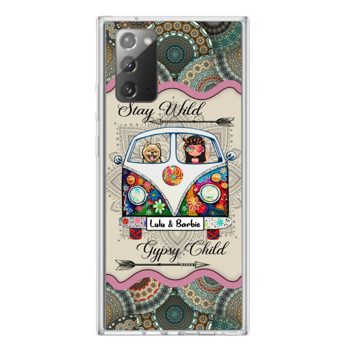 Personalized Hippie Phone Case - Girl with up to 3 Pets - Stay wild gypsy child