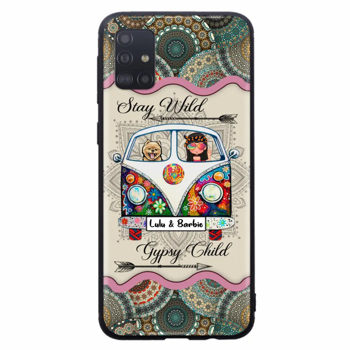 Personalized Hippie Phone Case - Girl with up to 3 Pets - Stay wild gypsy child