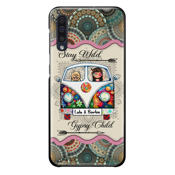 Personalized Hippie Phone Case - Girl with up to 3 Pets - Stay wild gypsy child