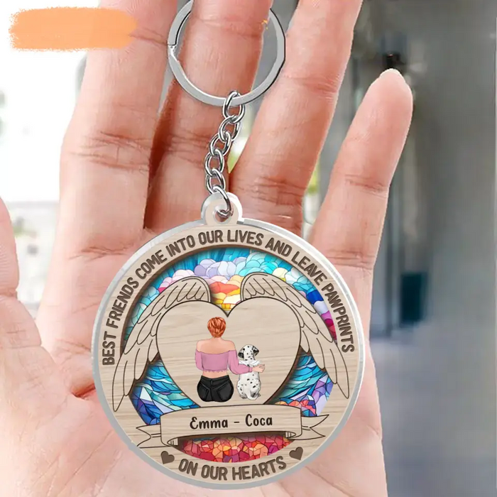 Custom Personalized Memorial Pet Acrylic Keychain - Upto 2 Dogs/Cats - Memorial Gift Idea for Christmas - Best Friends Come Into Our Lives And Leave Pawprints On Our Hearts