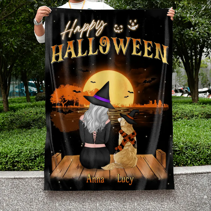 Custom Personalized Dog Mom Flag - Upto 4 Dogs - Halloween Gift Idea for Dog Lovers - Happy Halloween