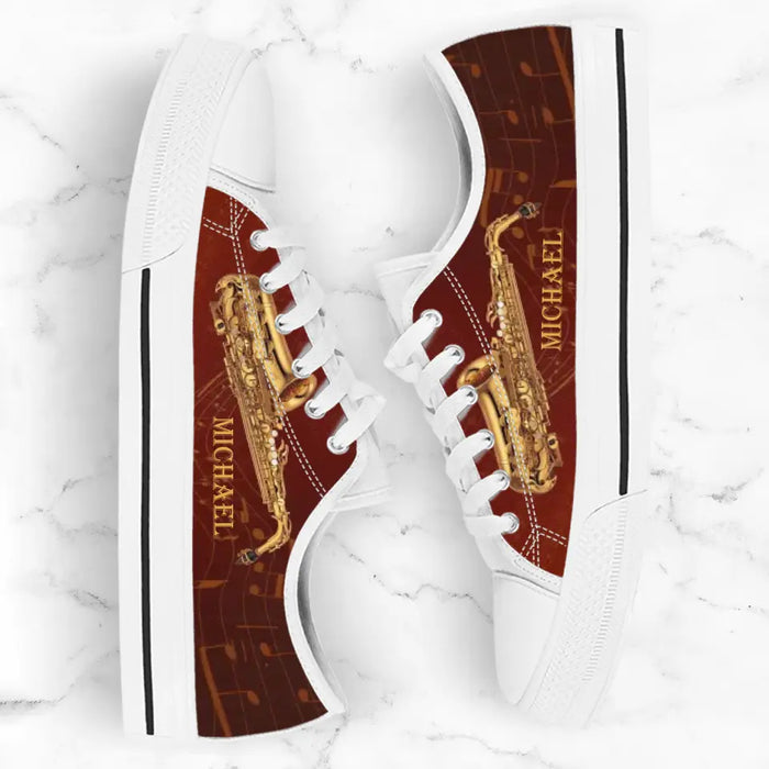 Custom Personalized Saxophone Low Top Sneakers - Best Gift For Saxophone Lovers and Friends