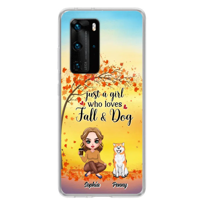 Custom Personalized Dog Mom Phone Case - Gift Idea For Dog Lovers/ Autumn Gift - Upto 4 Dogs - Just A Girl Who Loves Fall & Dogs - Case For Xiaomi/ Oppo/ Huawei