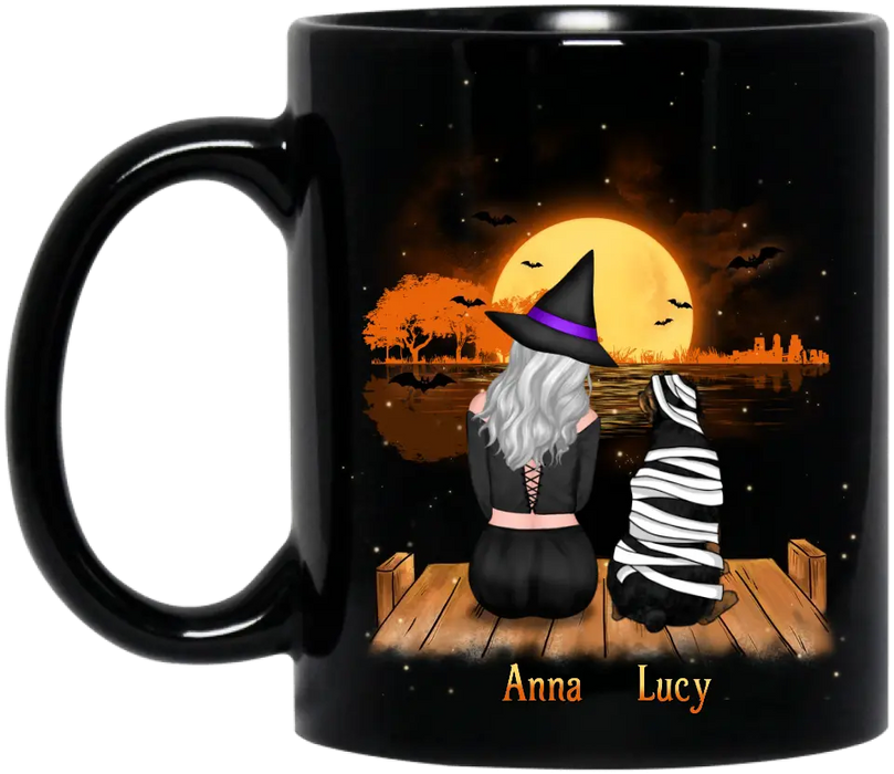 Custom Personalized Dog Mom Coffee Mug - Upto 4 Dogs - Halloween Gift Idea for Dog Lovers - Happy Halloween