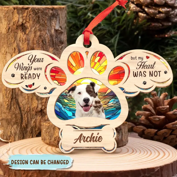 Custom Personalized Memorial Pet Photo Wooden Ornament - Memorial Gift Idea for Christmas - Your Wings Were Ready But My Heart Was Not