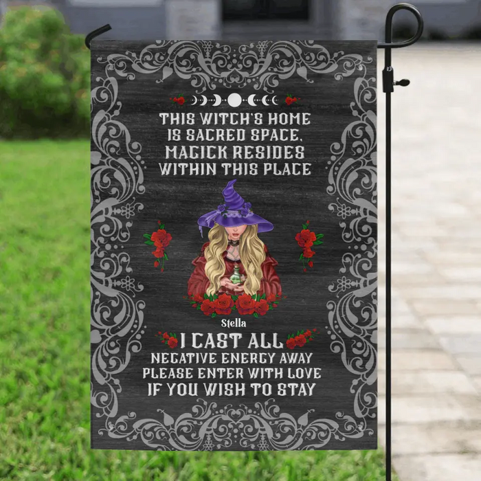 Personalized Witch Garden Flag Sign - Gift Idea For Halloween/ Witch/ Wicca/ Pagan Decor - I Case All Negative Energy Away Please Enter With Love