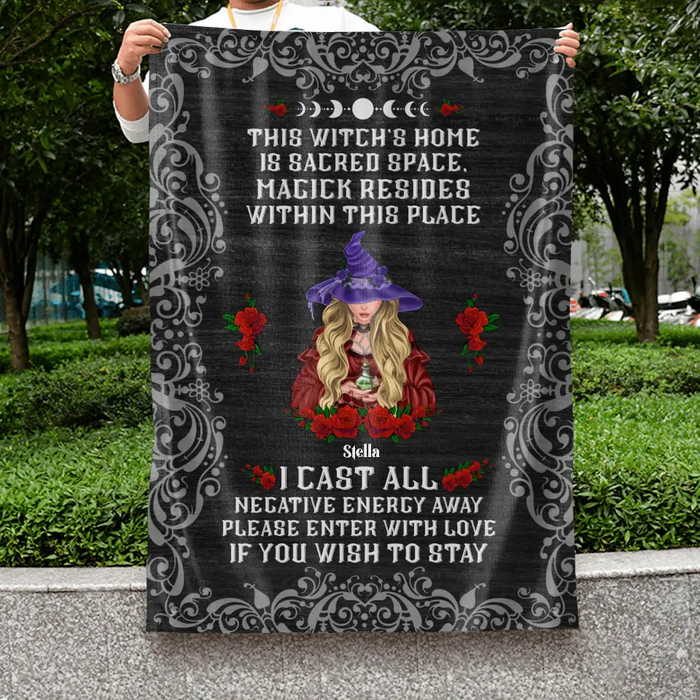 Personalized Witch Garden Flag Sign - Gift Idea For Halloween/ Witch/ Wicca/ Pagan Decor - I Case All Negative Energy Away Please Enter With Love