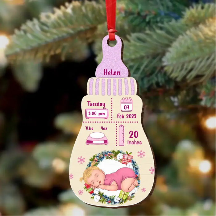 Personalized Newborn Baby Bottle Wooden Ornament - Gift Idea For Baby/ Christmas