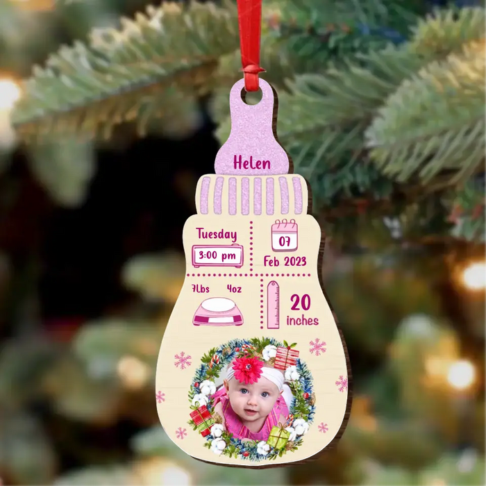 Personalized Newborn Baby Bottle Wooden Ornament - Custom Baby Photo - Gift Idea For Baby/ Christmas