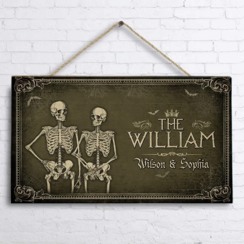 Custom Personalized Skeleton Wooden Sign - Gift Idea For Couple/Family - Sign With Family's Name
