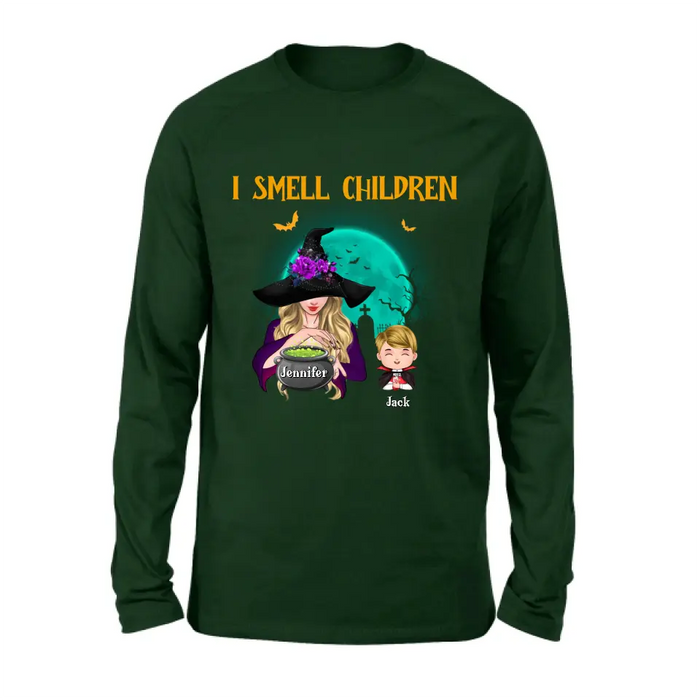 Custom Personalized Witch Shirt/ Hoodie - Halloween Gift Idea For Grandma/ Mother - Woman With Upto 6 Kids - I Smell Children