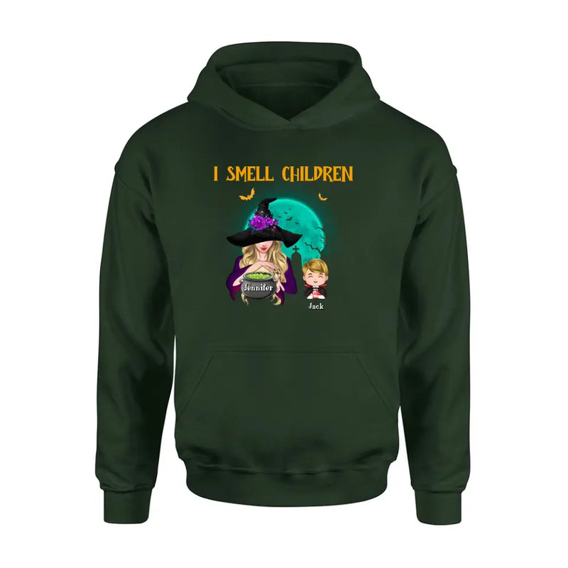 Personalized Witch Shirt/Hoodie - Halloween Gift Idea For Grandma/Mother - Woman With Up to 6 Kids - I Smell Children