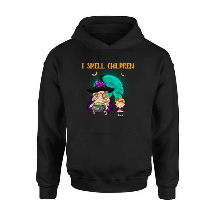 Custom Personalized Witch Shirt/ Hoodie - Halloween Gift Idea For Grandma/ Mother - Woman With Upto 6 Kids - I Smell Children