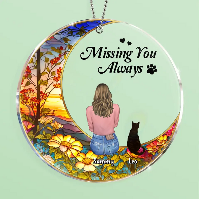 Custom Personalized Memorial Pet Circle Acrylic Ornament - Upto 3 Pets - Memorial Gift Idea For Dog/Cat/Rabbit Owners - Missing You Always