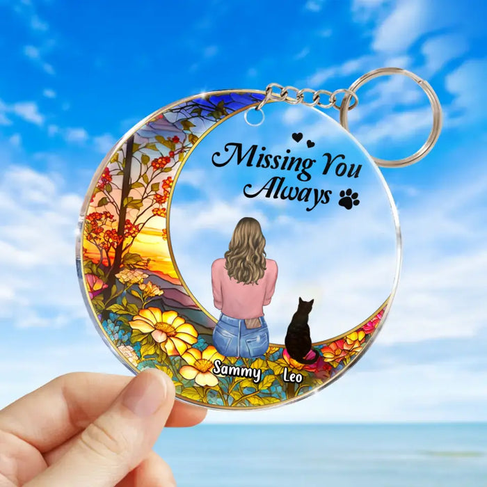 Custom Personalized Memorial Pet Acrylic Keychain - Upto 3 Pets - Memorial Gift Idea For Dog/Cat/Rabbit Owners - Missing You Always