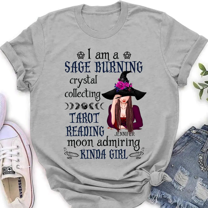 Custom Personalized Witch Shirt/Hoodie - Halloween Gift Idea for Witch Lovers - I Am A Sage Burning Crystal Collecting