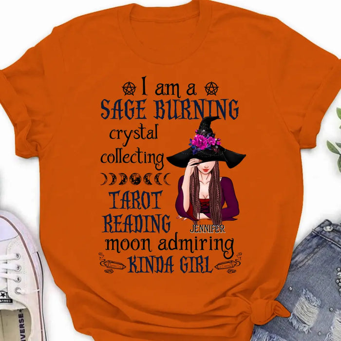 Custom Personalized Witch Shirt/Hoodie - Halloween Gift Idea for Witch Lovers - I Am A Sage Burning Crystal Collecting