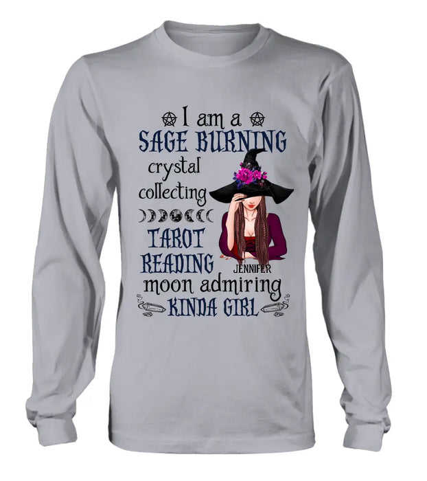 Custom Personalized Witch Shirt/Hoodie - Halloween Gift Idea for Witch Lovers - I Am A Sage Burning Crystal Collecting