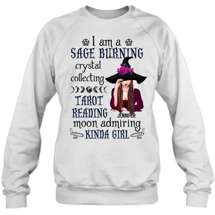 Custom Personalized Witch Shirt/Hoodie - Halloween Gift Idea for Witch Lovers - I Am A Sage Burning Crystal Collecting